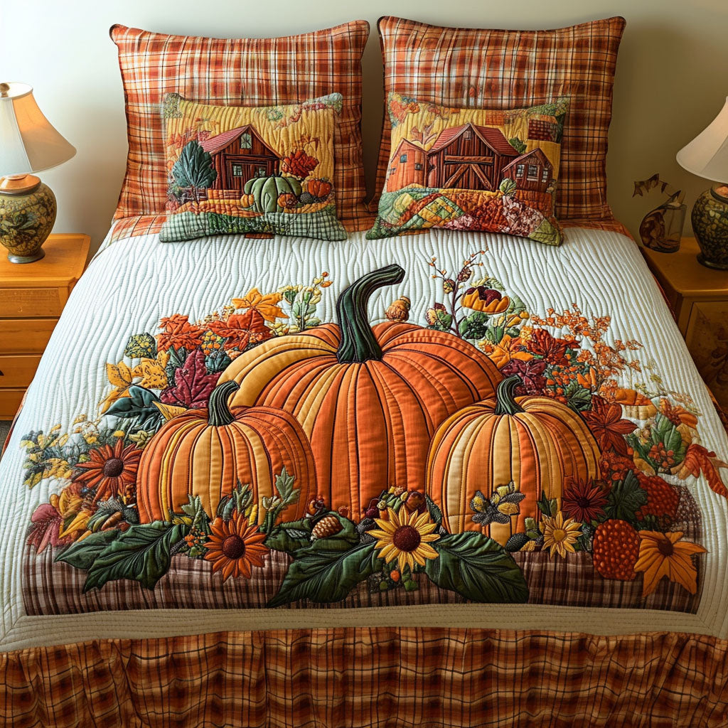 Pumpkin Valley Quilted Bedding Set Bedroom Decor Autumn Gift Ideas