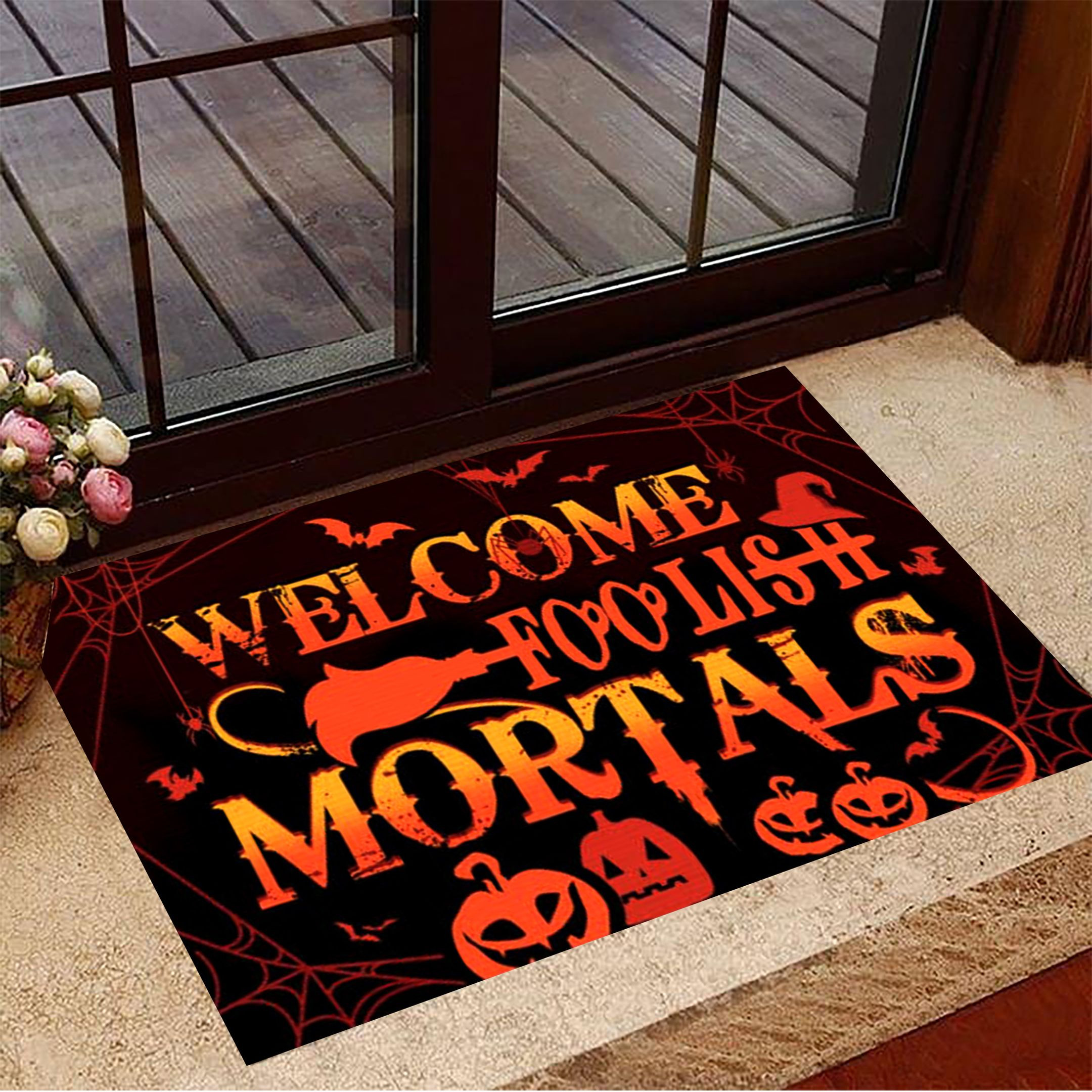 Pumpkin Welcome Foolish Mortals Doormat Witch Doormat Halloween Witch Decor