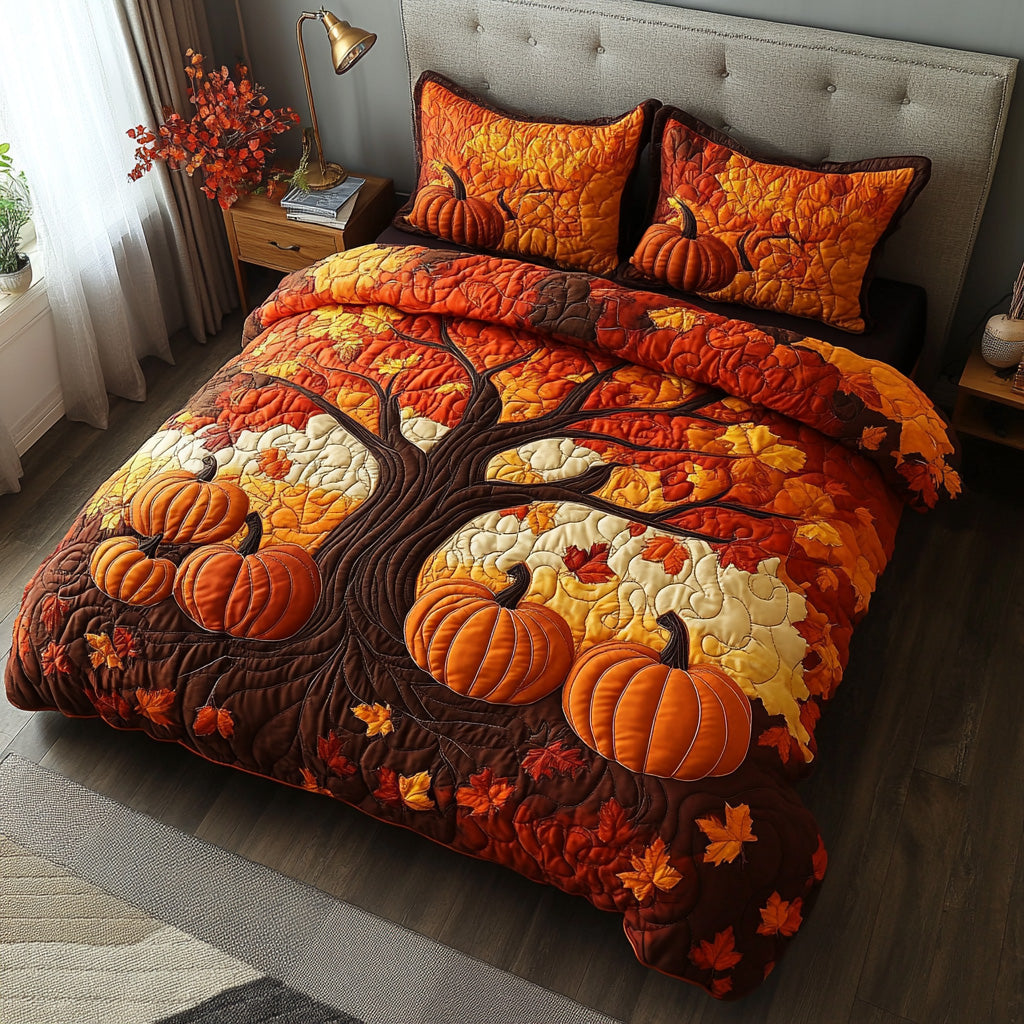 Pumpkin Whimsy Quilted Bedding Set Bed Decor Gift Ideas For Fall