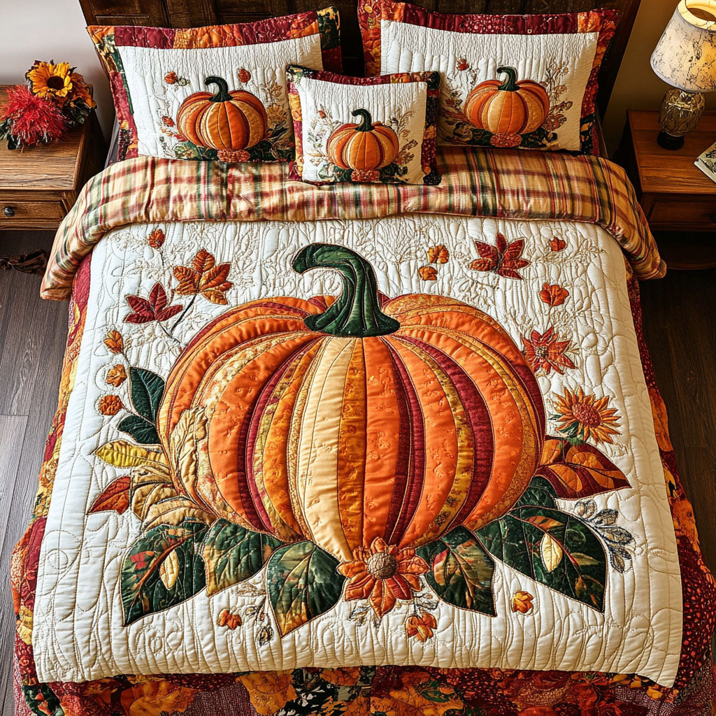 Pumpkin Whispers Quilted Bedding Set Best Bedspread Set Fall Gift Items