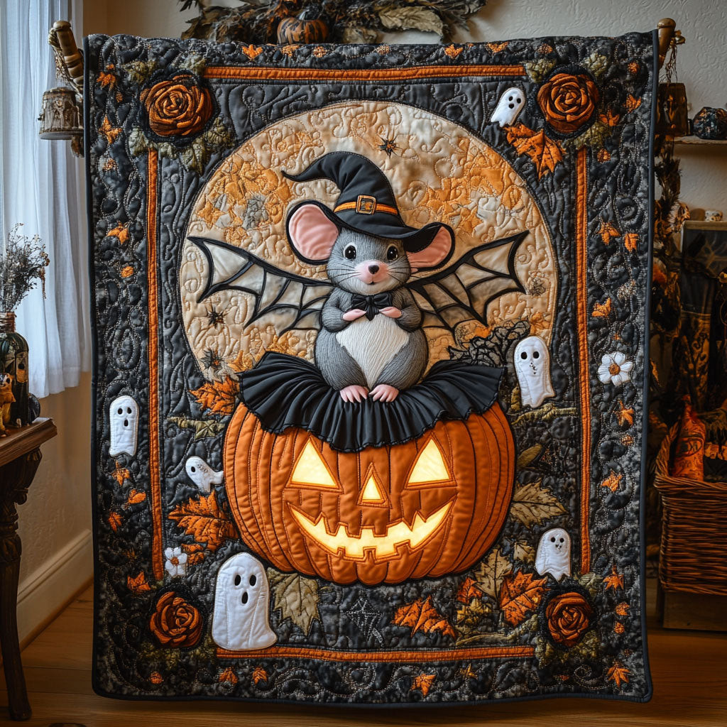 Pumpkin Witch Mouse Quilt Best Decoration Gift For Friends and Family on Halloween Day