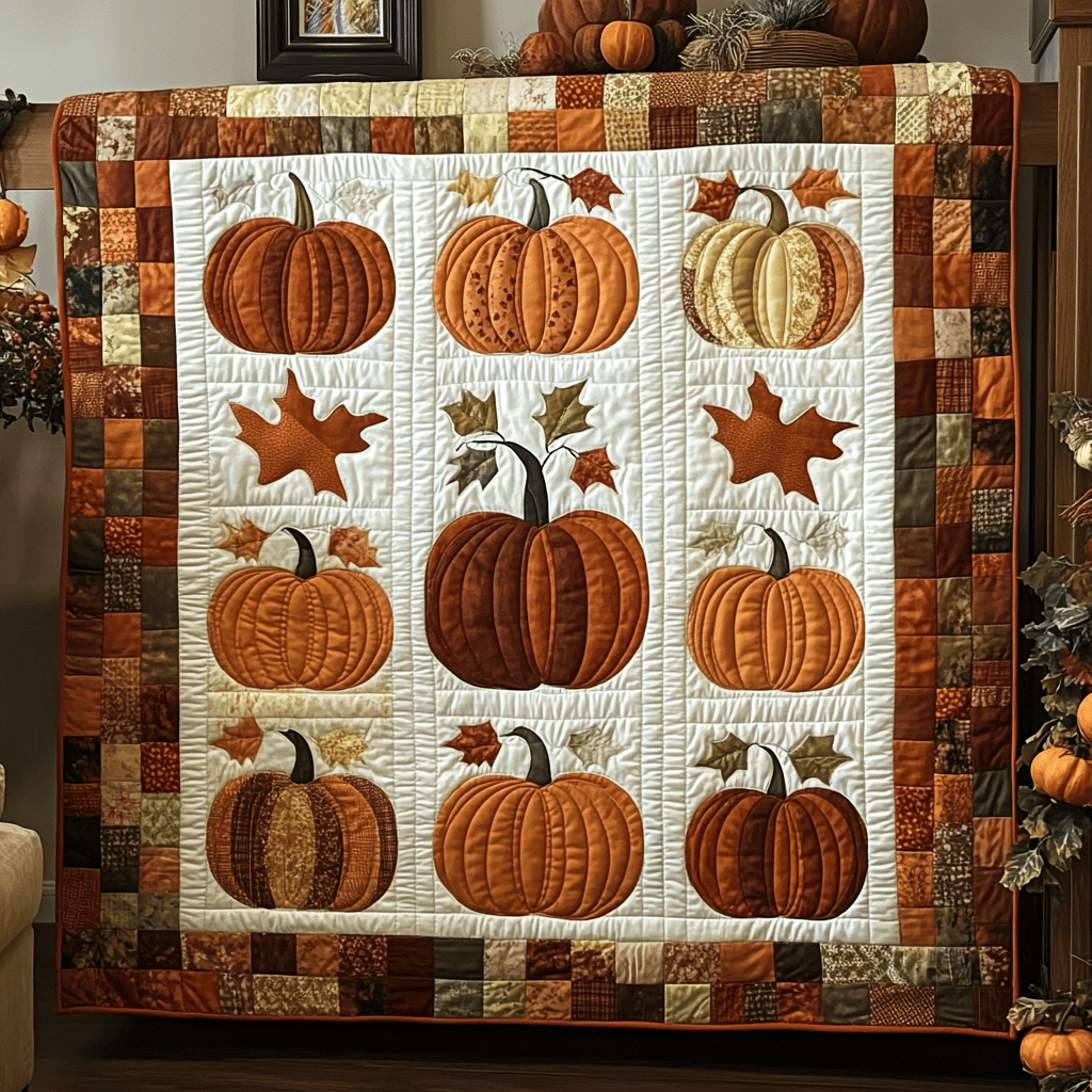 Pumpkins And Maple Leaf Quilt Blanket Couch Blanket Meaningful Gifts For Mom