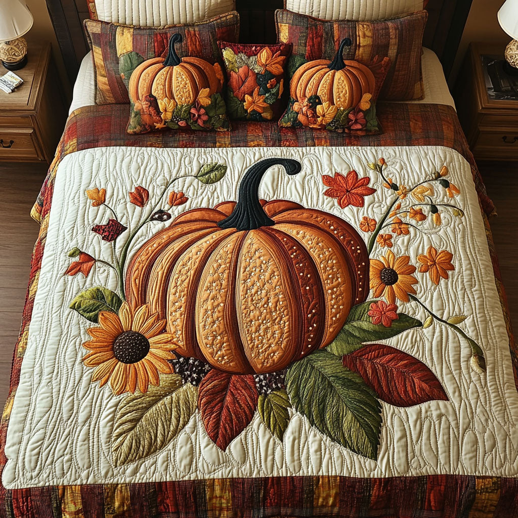 Pumpkins in Bloom Quilted Bedding Set Unique Bed Sheet Set Good Fall Gifts