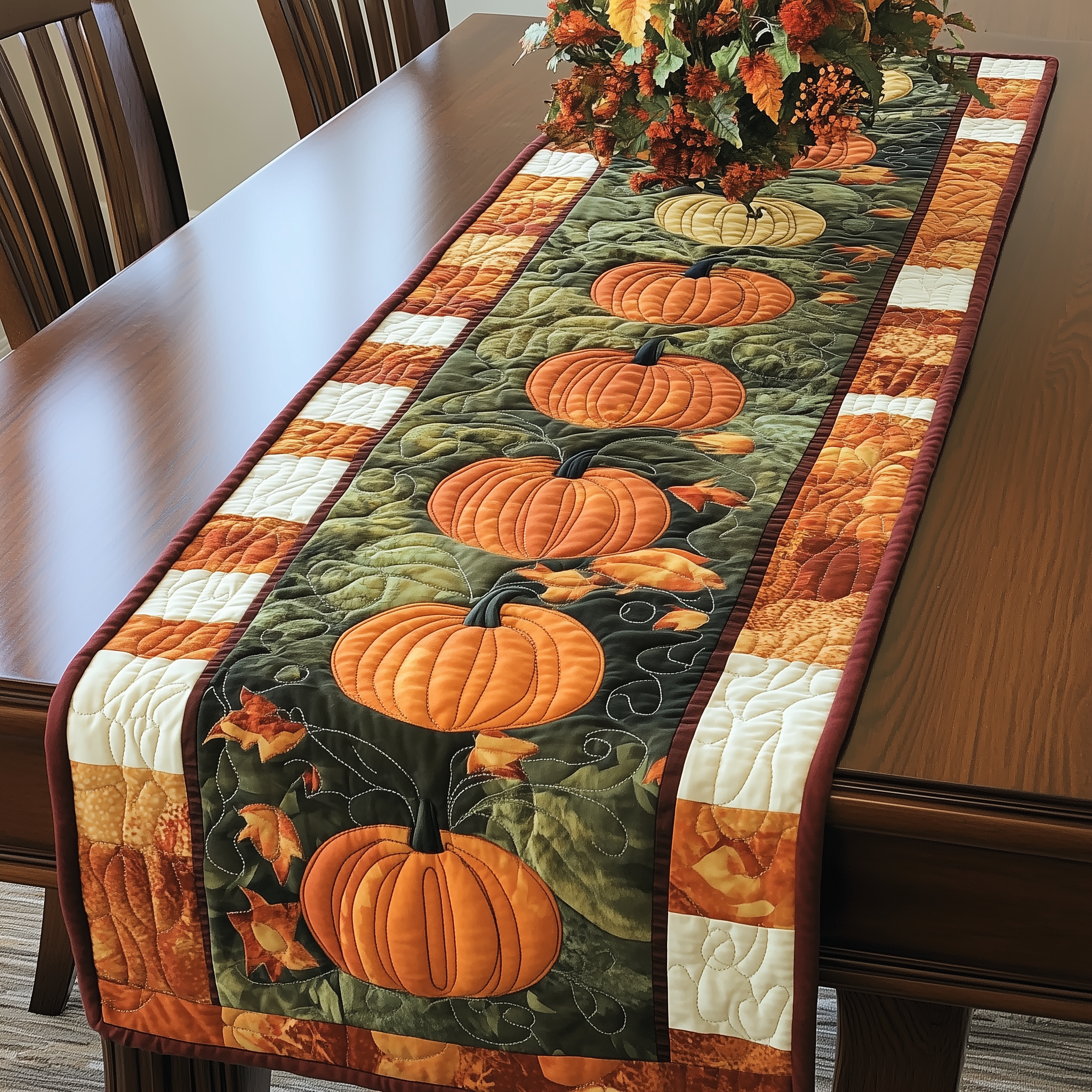 Pumpkins Quilted Table Runner Decorations Dining Table Runner Autumn Fall Themed Gifts