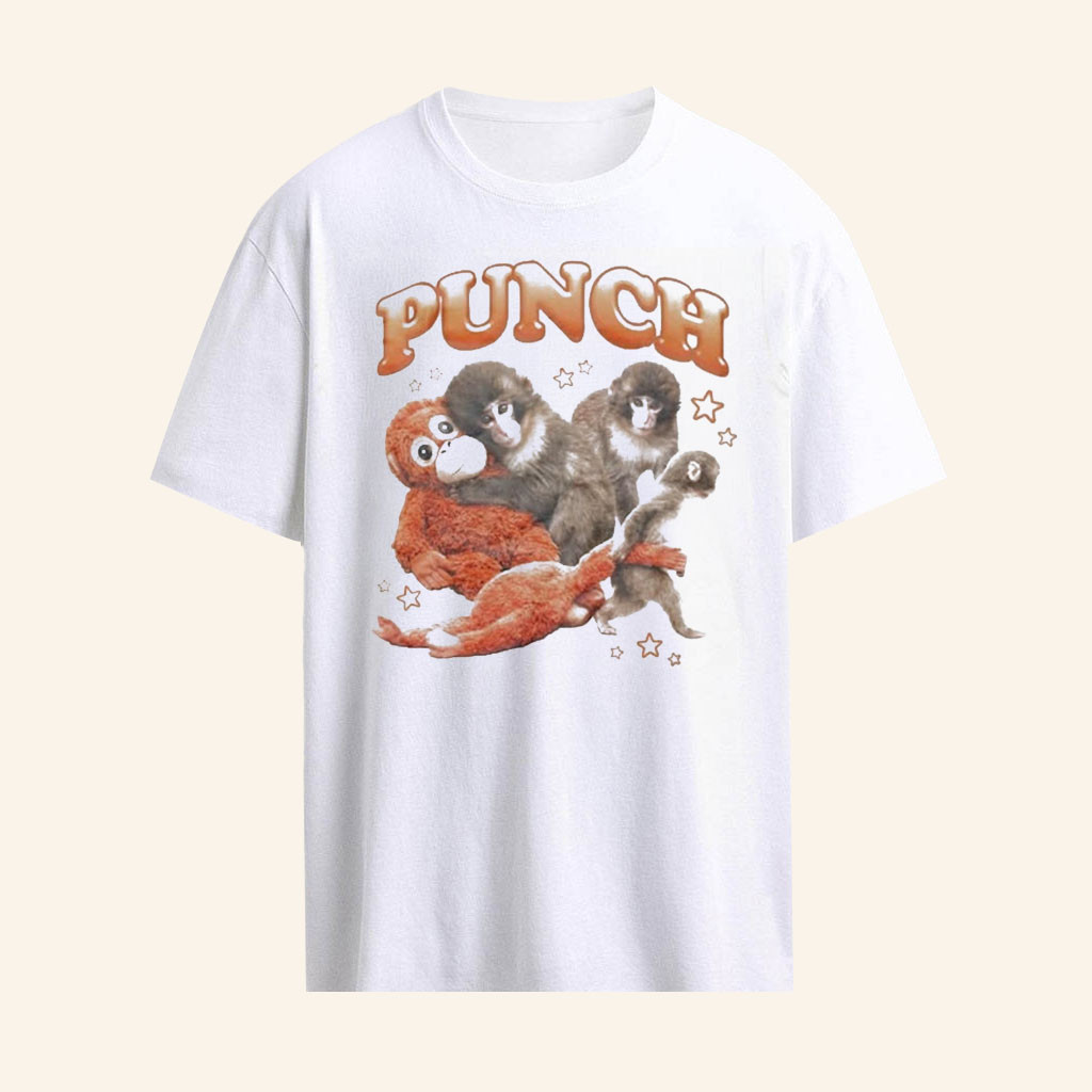 Punch Baby Monkey Hugging A Stuffed Animal Shirt Lonely Japanese Monkey T-Shirt Gifts