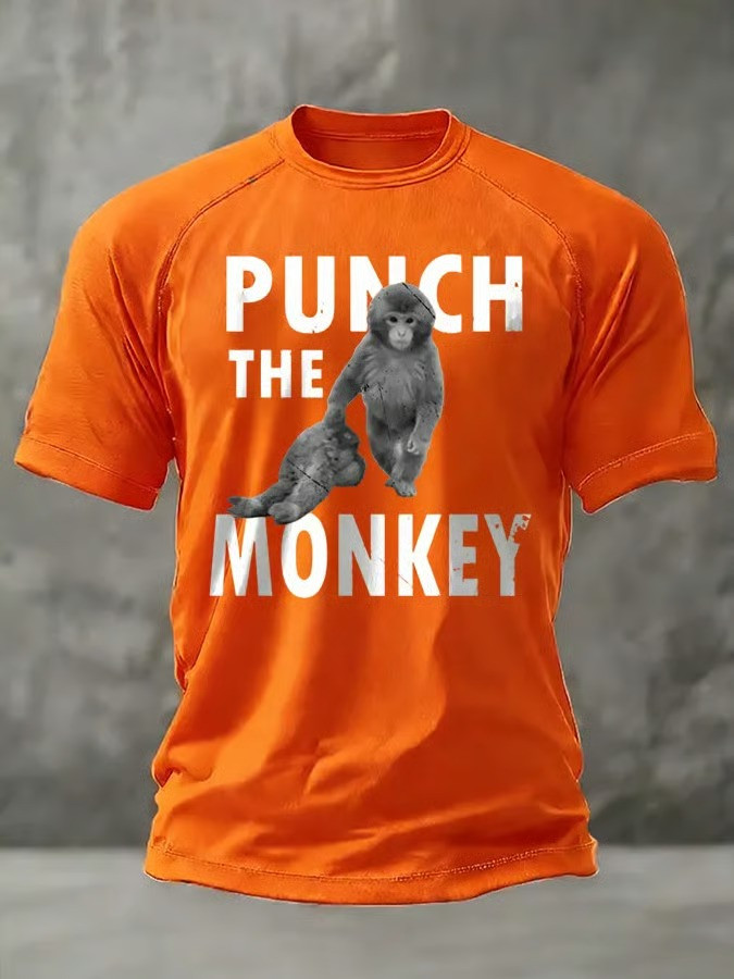 Punch The Monkey Graphic T-Shirt Funny Animal Lover Tee Cute Baby Monkey Shirt Best Gift For Monkey Fans