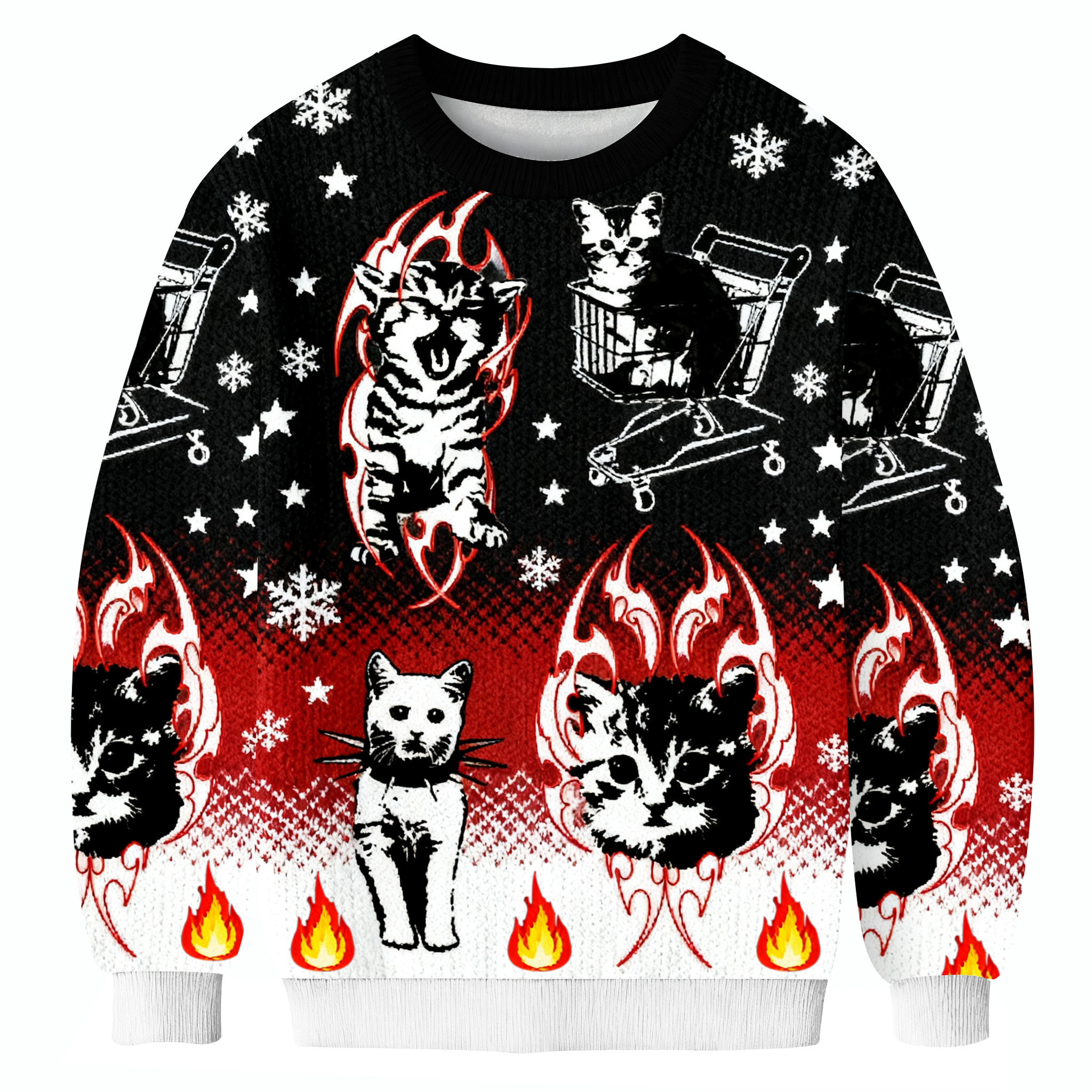 Punk Kittens With Flame Designs And Shopping Ugly Christmas Sweater Holiday Apparel Gifts
