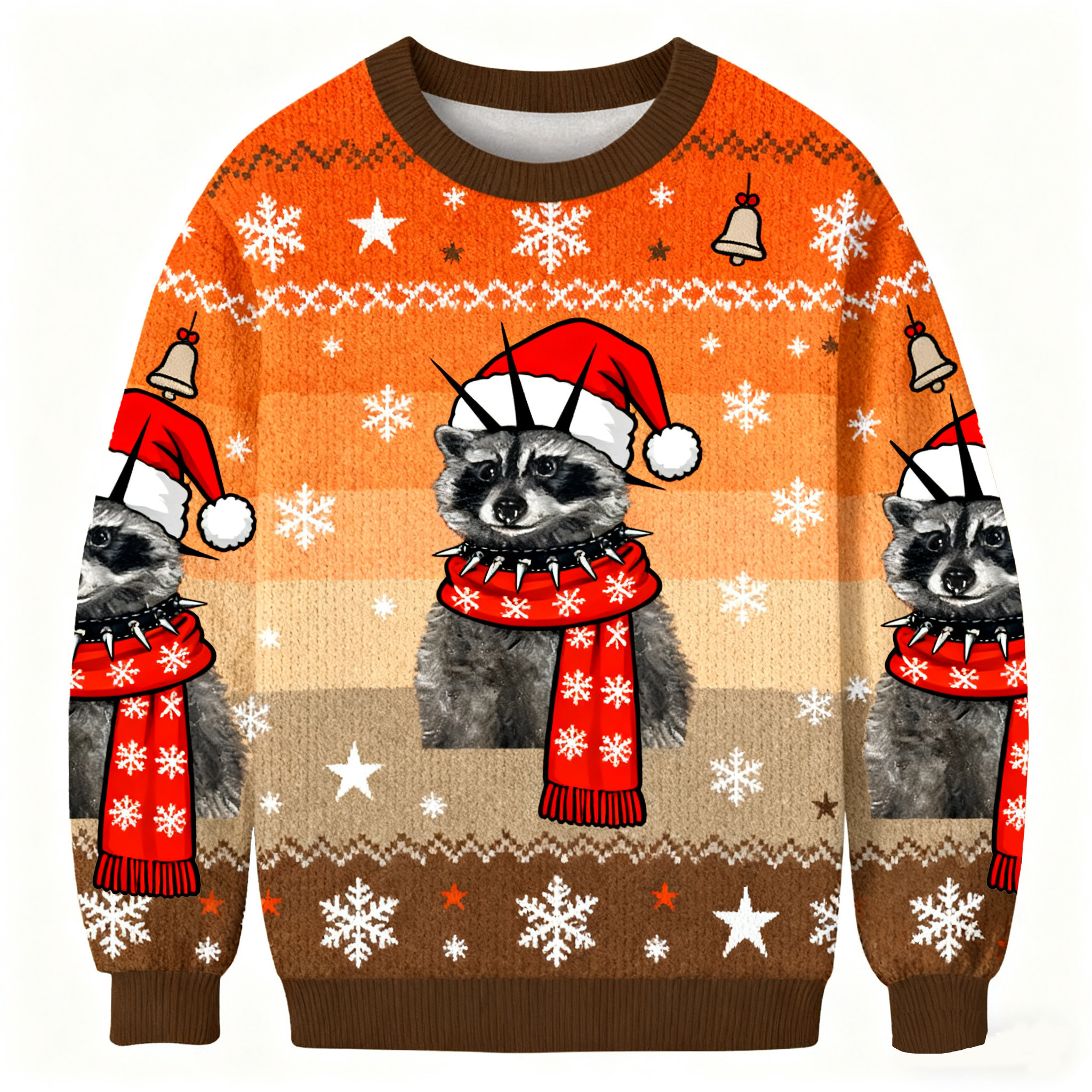 Punk Raccoon With Mohawk And Spiked Collar Christmas Ugly Sweater Xmas Wear Holiday Gifts