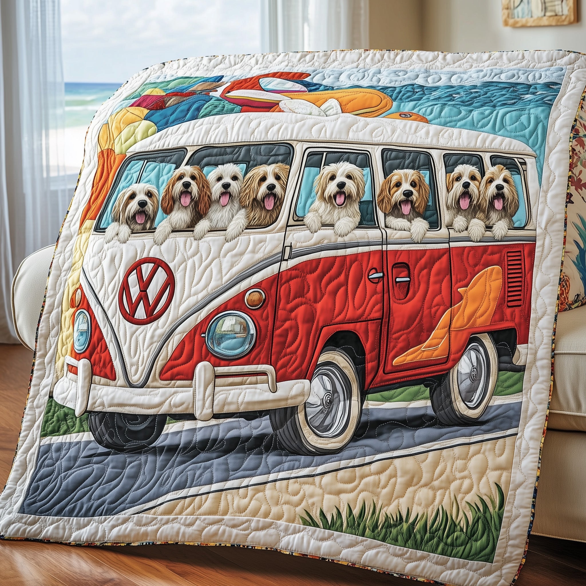 Puppy Bus Express Quilted Blanket Cute Bed BlanketChristmas Presents For Dog Lovers