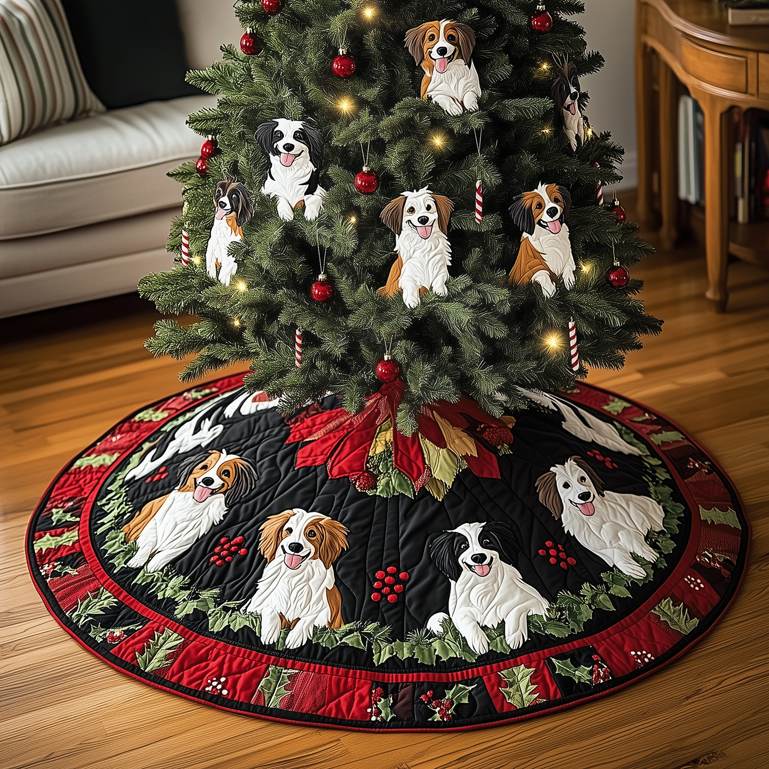 Puppy Christmas Delight Quilted Christmas Tree Skirt Exclusive Christmas Tree Skirt Merch Collection