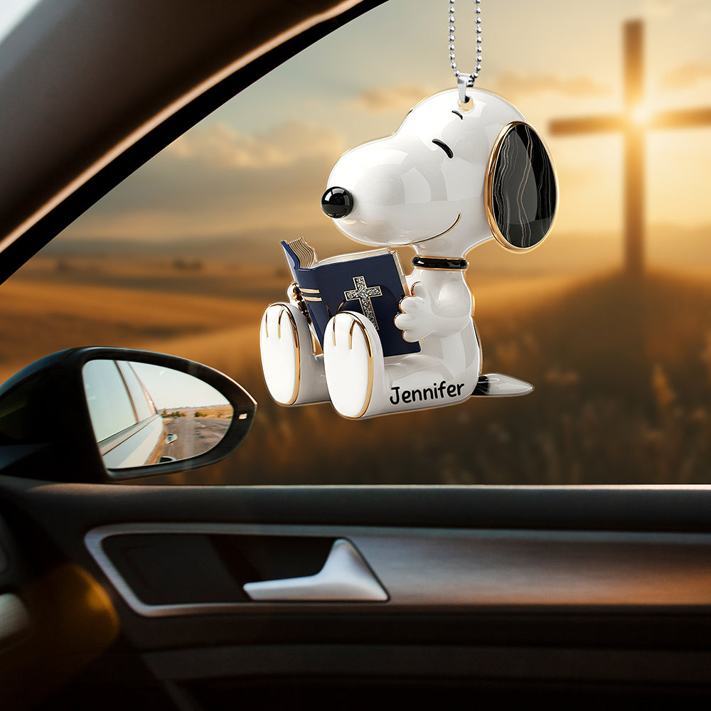 Puppy Cross Car Ornament - Personalized Gifts For Christians - Christmas Ornament Gift Idea
