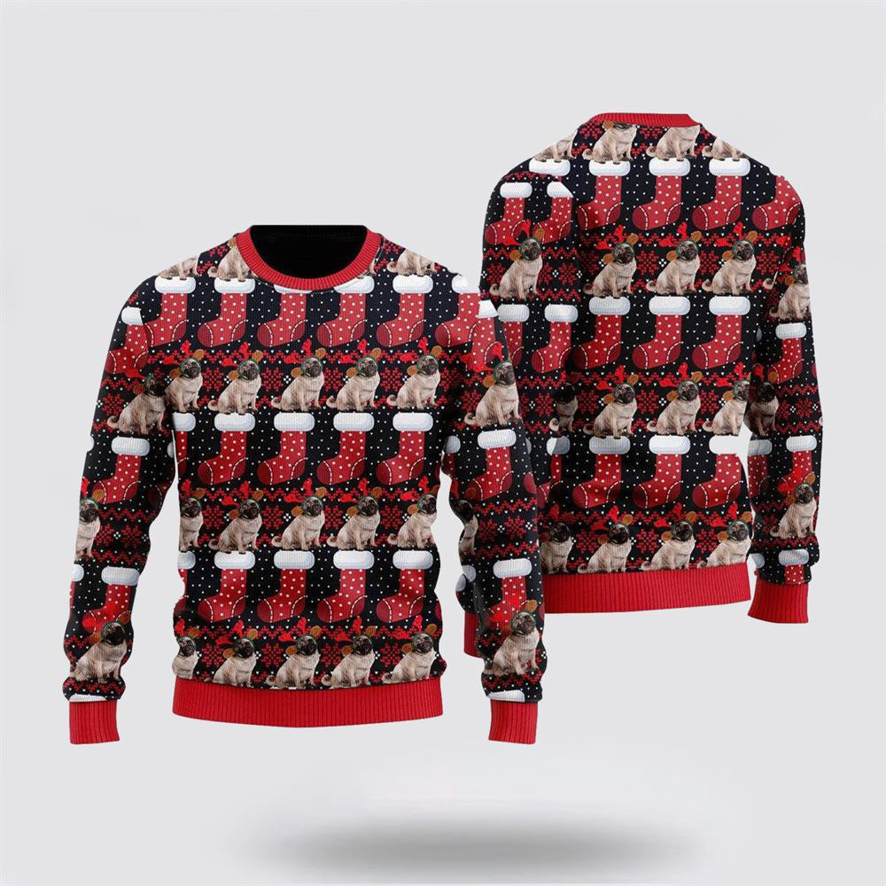 Puppy Dog With Red Xmas Socks Pattern Ugly Christmas Sweater Christmas Gift For Dog Love