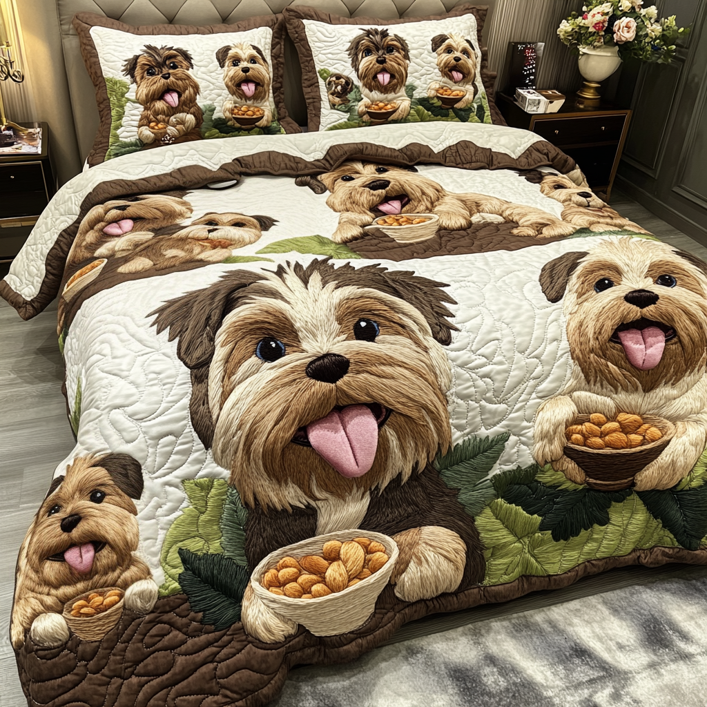 Puppy Dreams Quilted Bedding Set Best Bed Sheet Set Dog Lover Yorkshire Themed Gifts