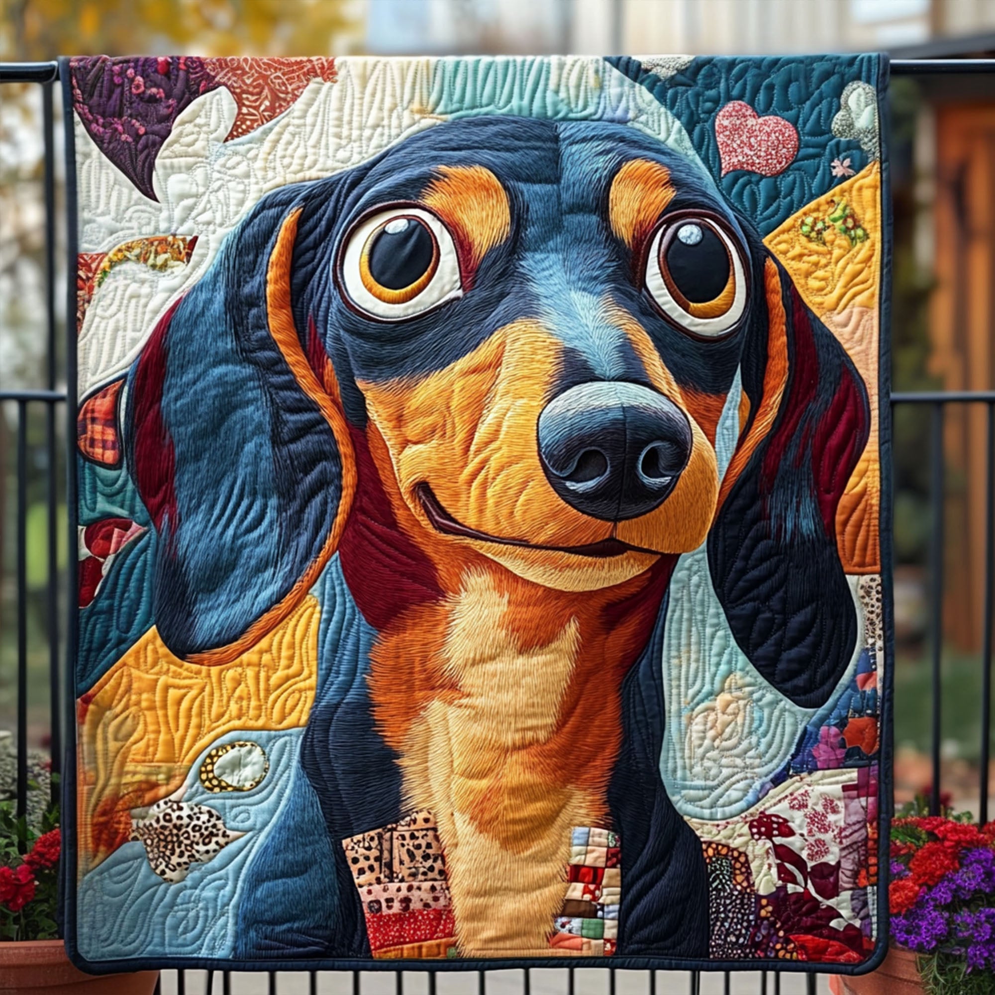 Puppy Eyes Quilted Blanket Holiday Throw Blanket Presents For Dachshund Lovers