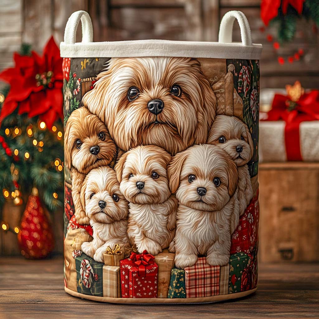 Puppy Gift Pile Quilted Laundry Basket Premium Quilted Laundry Bin Gift for Every Household