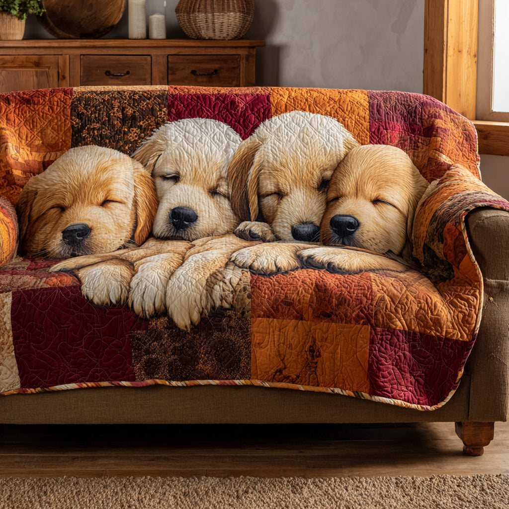 Puppy Golden Retriever Quilted Sofa Cover Holiday Living Room Decor Christmas Presents For Dog Lovers