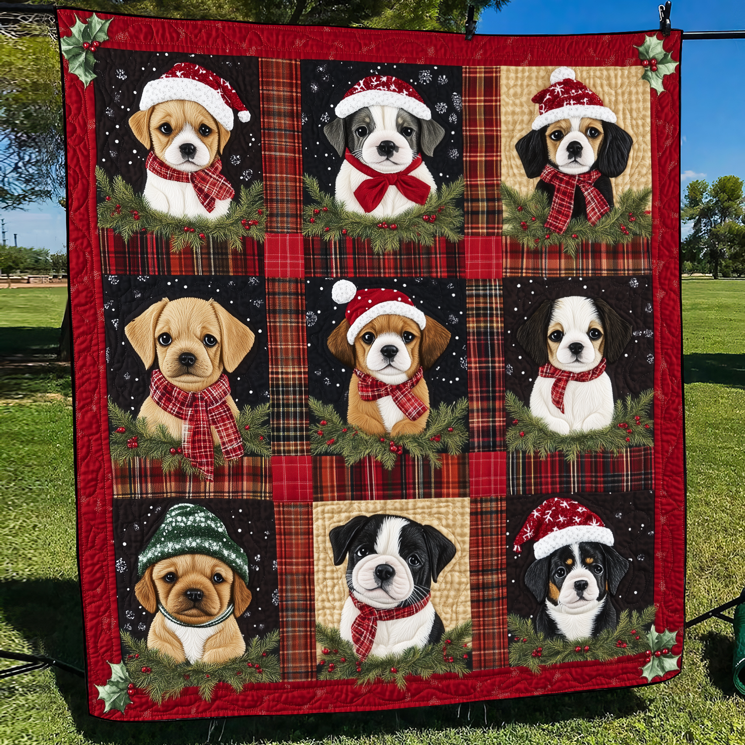 Puppy Holiday Delight Quilted Blanket Good Gifts For New Dog Owners