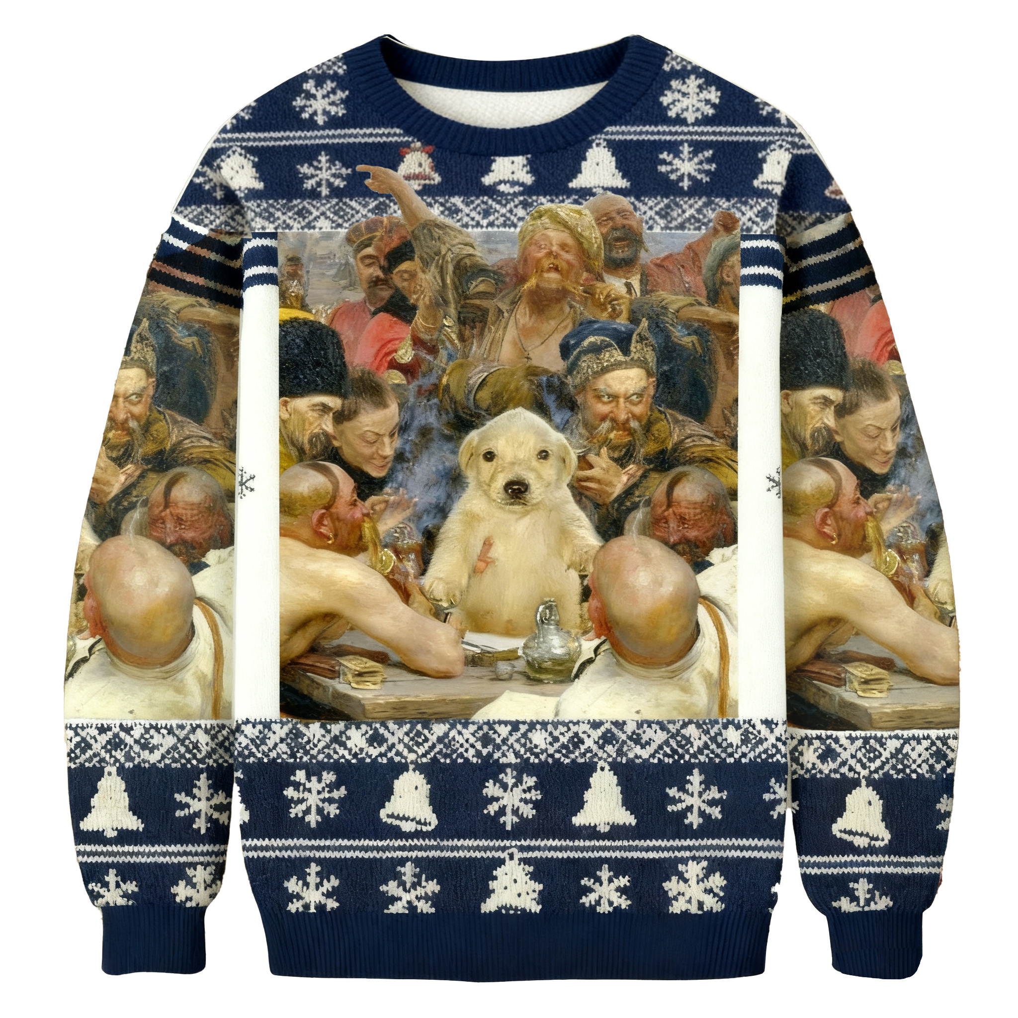 Puppy In The Middle Of A Medieval Group Scene Christmas Ugly Sweater Xmas Clothing Gifts