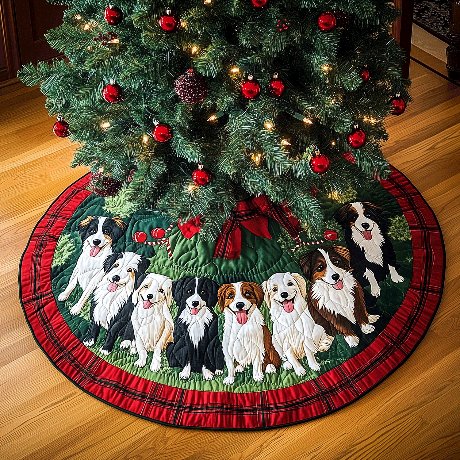 Puppy Pals Christmas Quilted Christmas Tree Skirt Perfect Holiday Gift for Home Decor Lovers