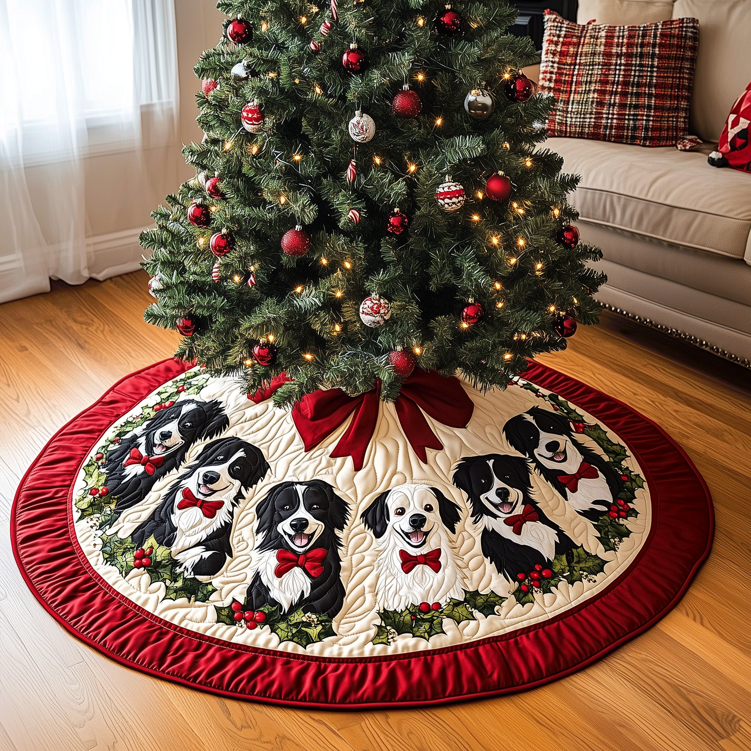 Puppy Parade Christmas Quilted Christmas Tree Skirt Unique Holiday Gift Merch for Family Homes