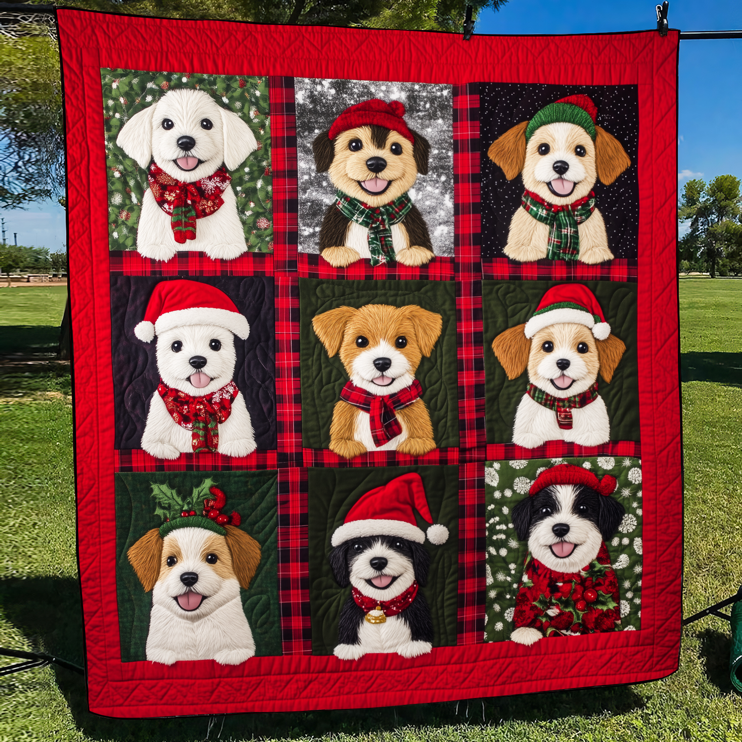 Puppy Sleigh Ride Quilted Blanket Good Gifts For New Dog Owners