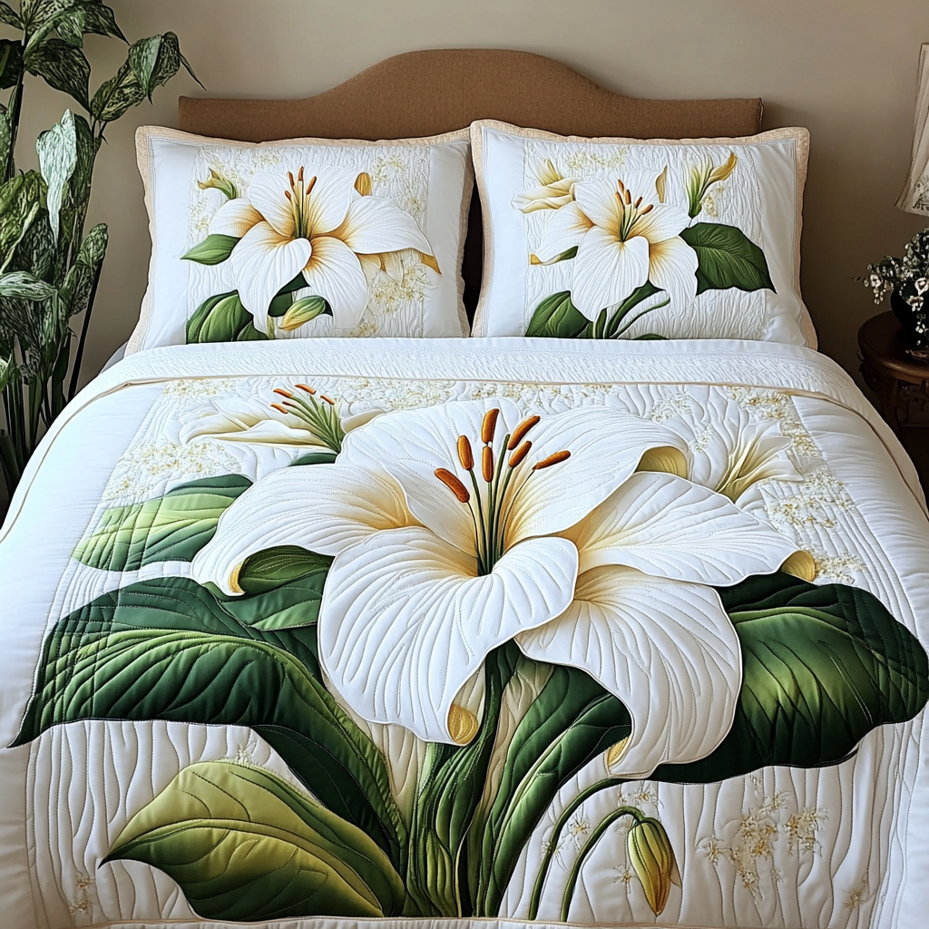 Pure Blossom Quilted Bedding Set Cozy Comforter Set for Winter Warmth
