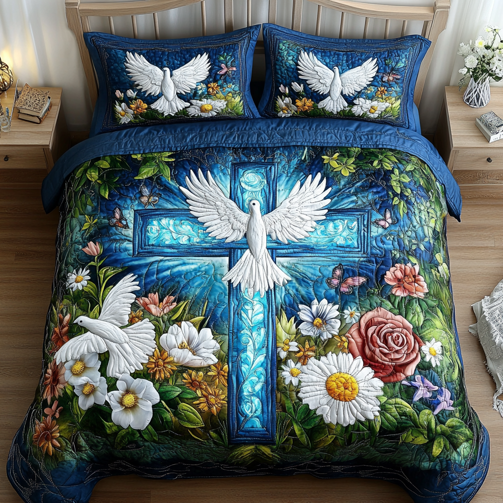 Pure Cross Quilted Bedding Set Bedroom Decor Ideas Best Christian Gifts
