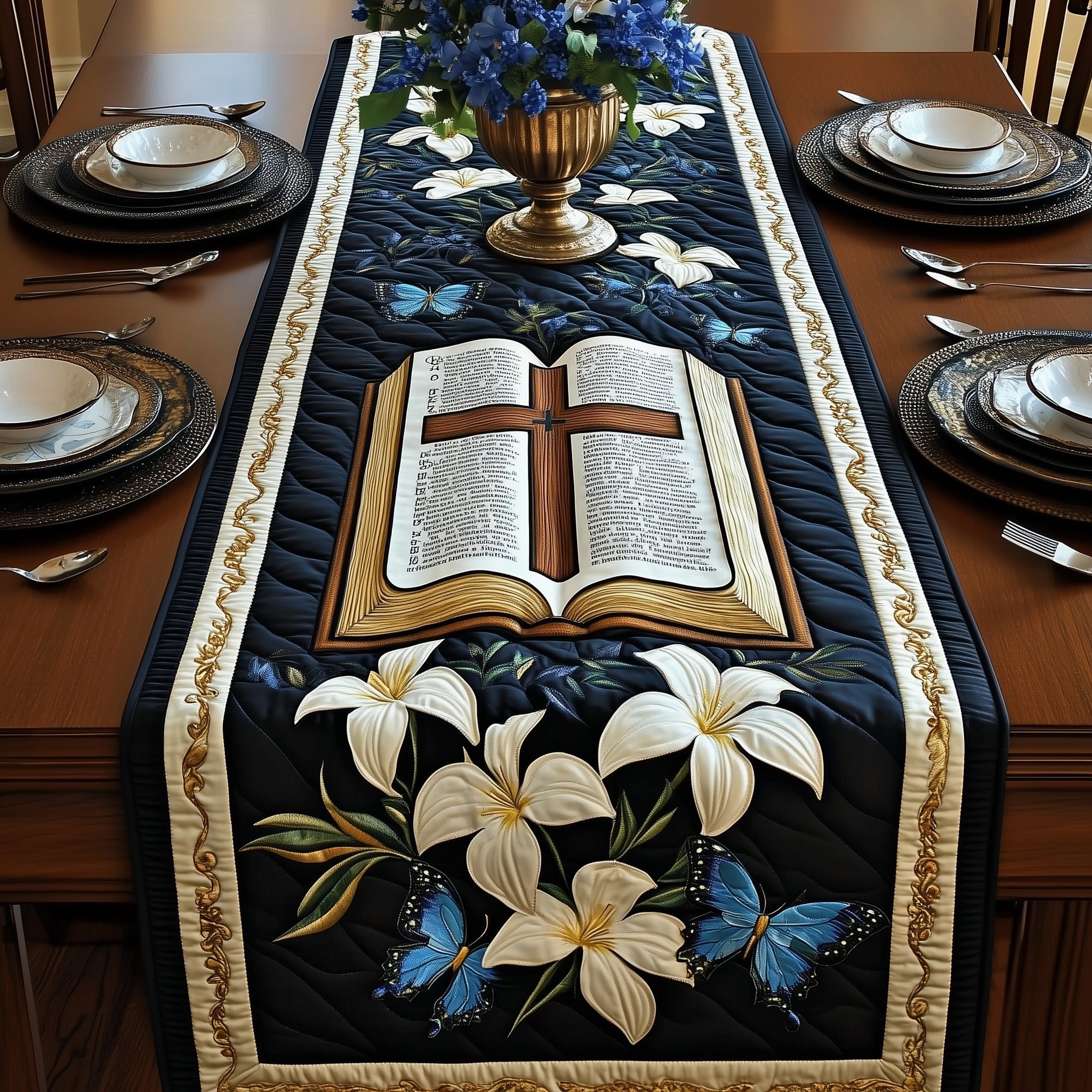 Pure Grace Quilted Table Runner Christmas Table Runner for Dining Room