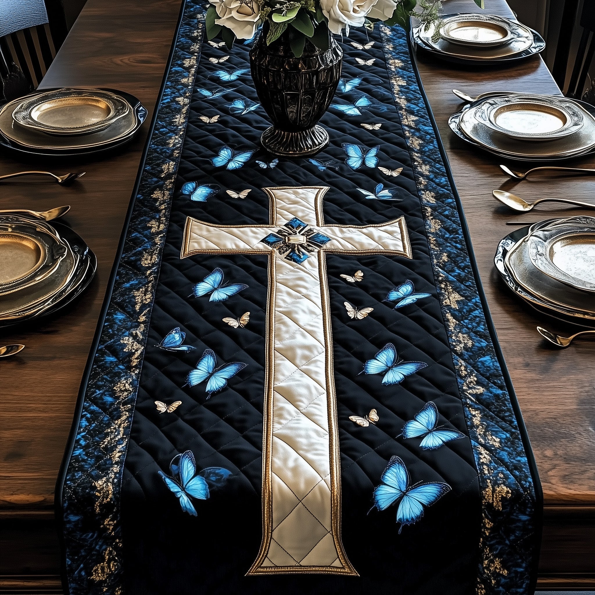 Pure Grace Quilted Table Runner Xmas Table Runner for Family Gatherings