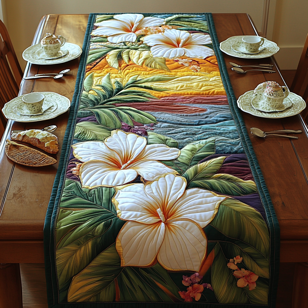Pure Harmony Quilted Table Runner Hibiscus Table Runner Best Family Gifts