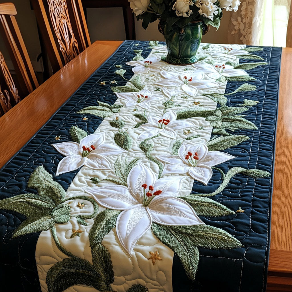 Pure Lily Grace Quilted Table Runner Dining Table Decor Flower Lily Gifts For Her