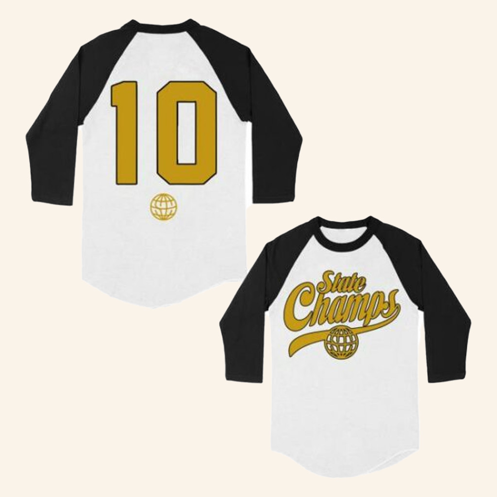 Pure Noise Records Merch State Champs Around The World And Back 10 Yr White Black Baseball Shirt