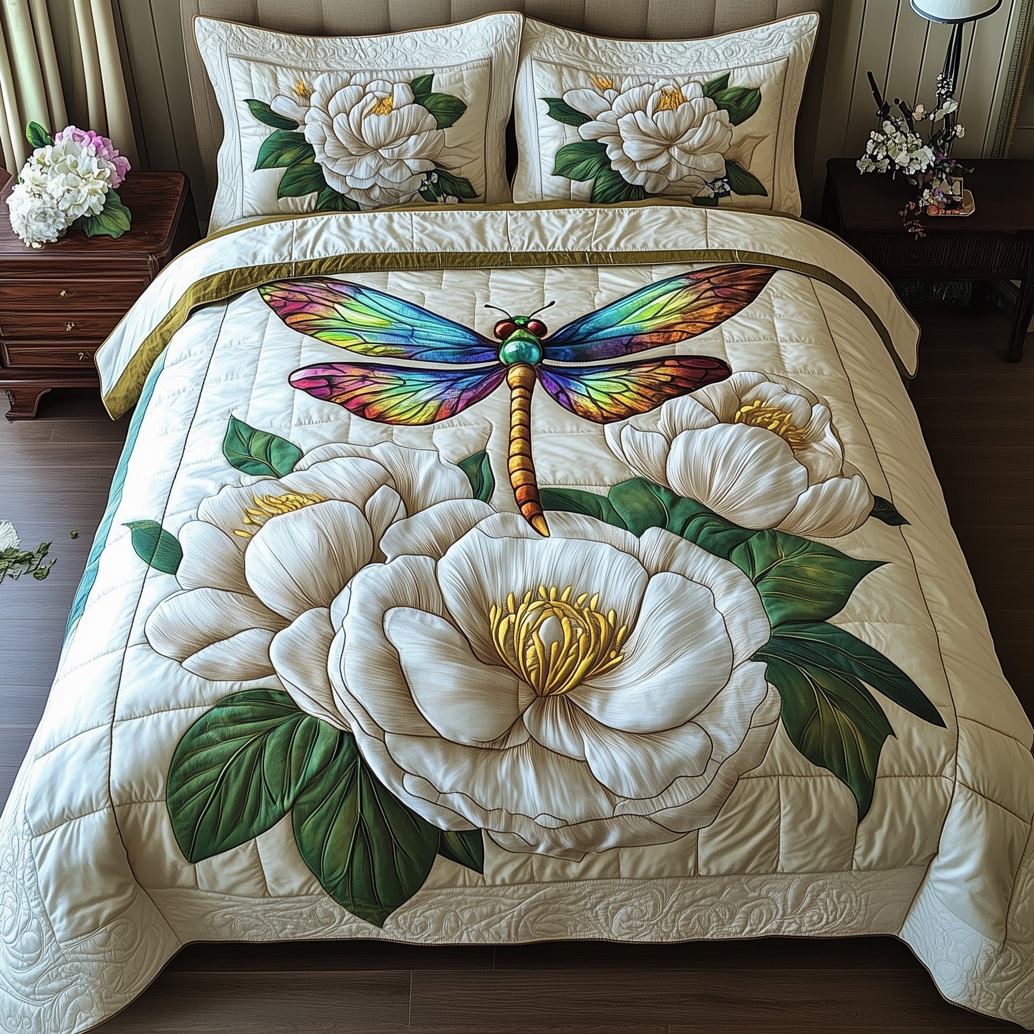Pure Peony Elegance Quilted Bedding Set Duvet Cover Merchandise Cute Dragonfly Lover Ideas For Gifts
