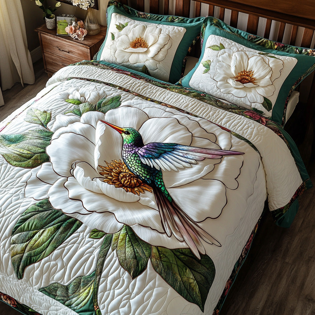 Pure Peony Elegance Quilted Bedding Set Duvet Cover Merchandise Hummingbird Gifts For Dad