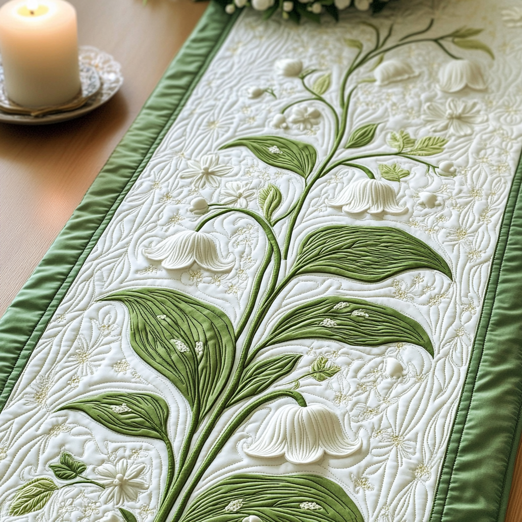 Pure Petal Quilted Table Runner Flower Table Cover Unique Lily Gifts