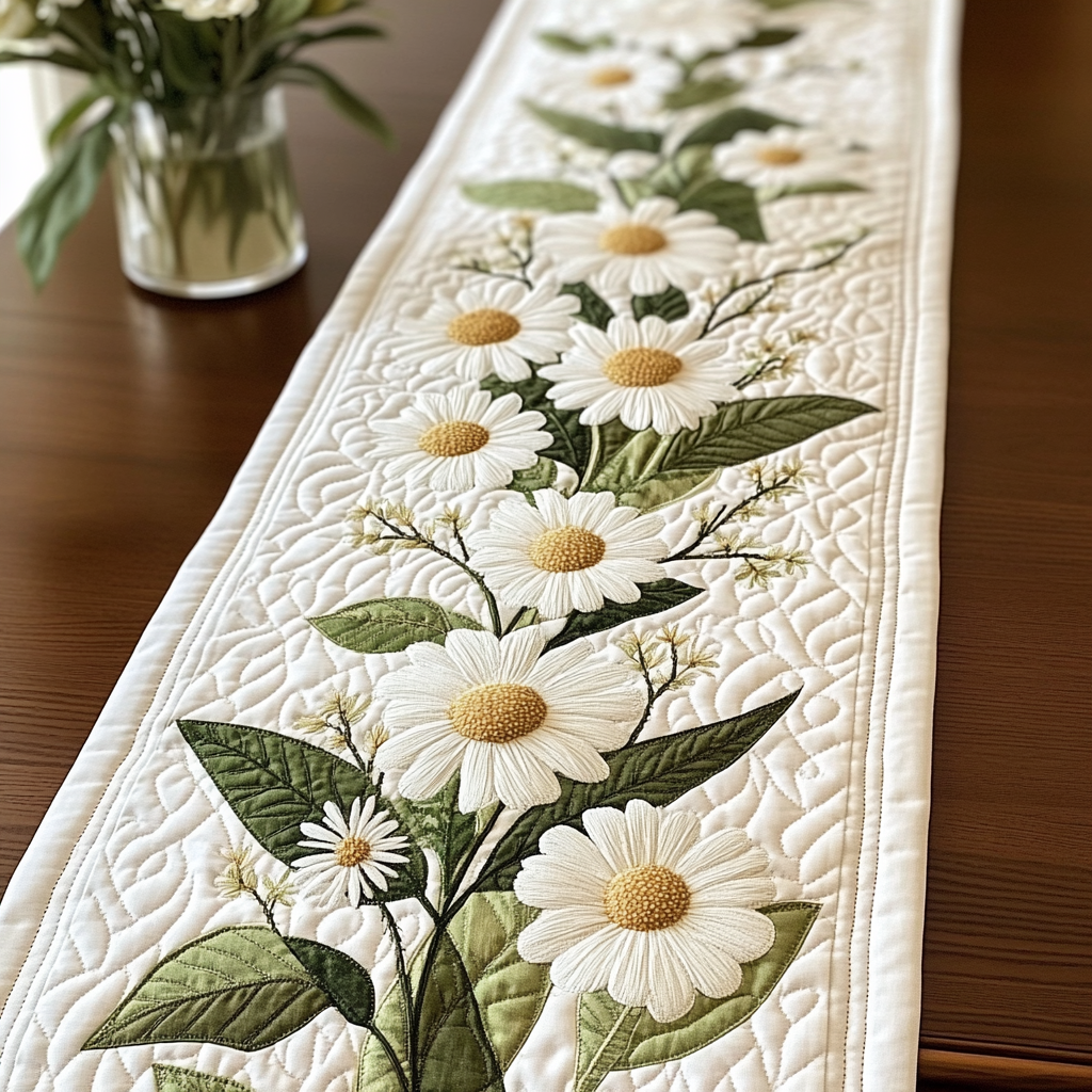 Pure Petals Quilted Table Runner Dining Table Decor Daisy Flower Gifts
