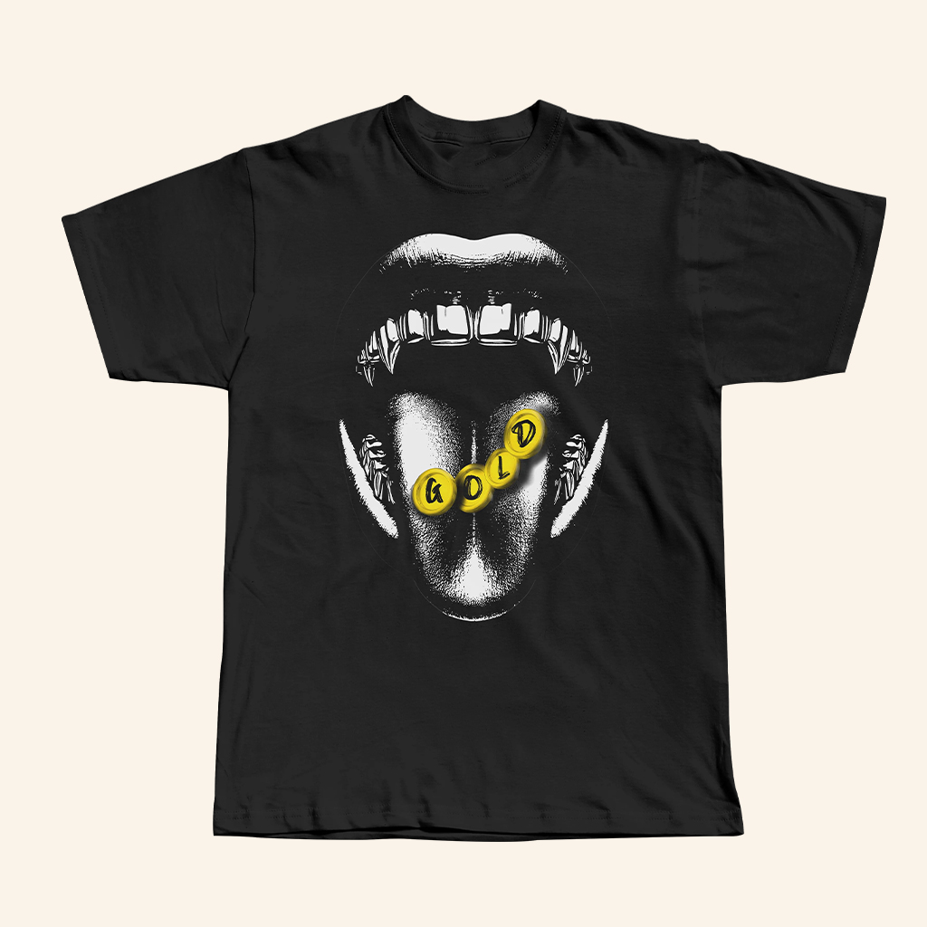 Purereign Clothing Merch Gold Mouth Black T-Shirt Best Gifts For Guys