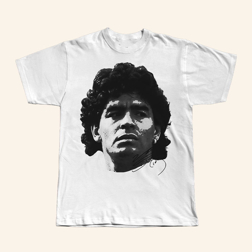 Purereign Clothing Merch Maradona Big Head White T-Shirt Gifts For Soccer Fans