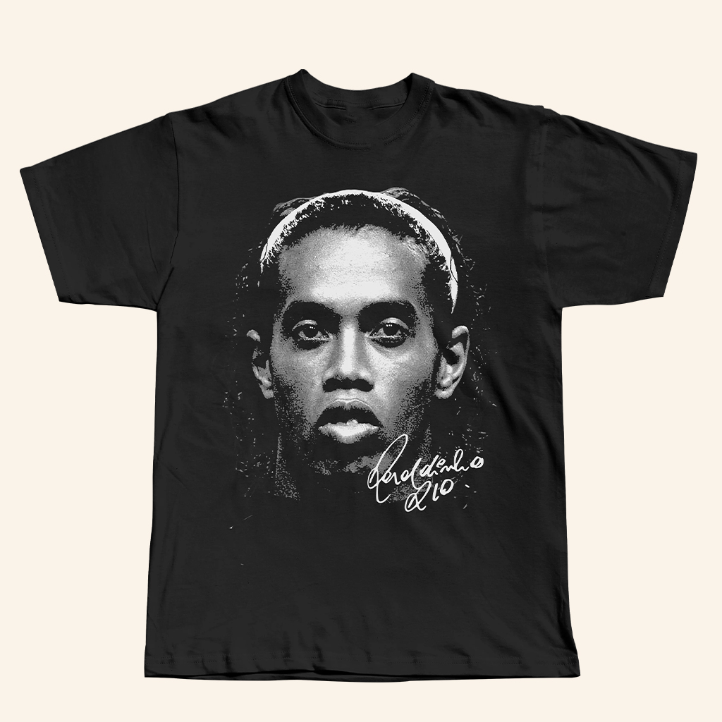 Purereign Clothing Merch Ronaldinho Big Head Black T-Shirt Gifts For Soccer Lovers Purereign Clothing Merch Ronaldinho Big Head Black T-Shirt Gifts For Soccer Lovers