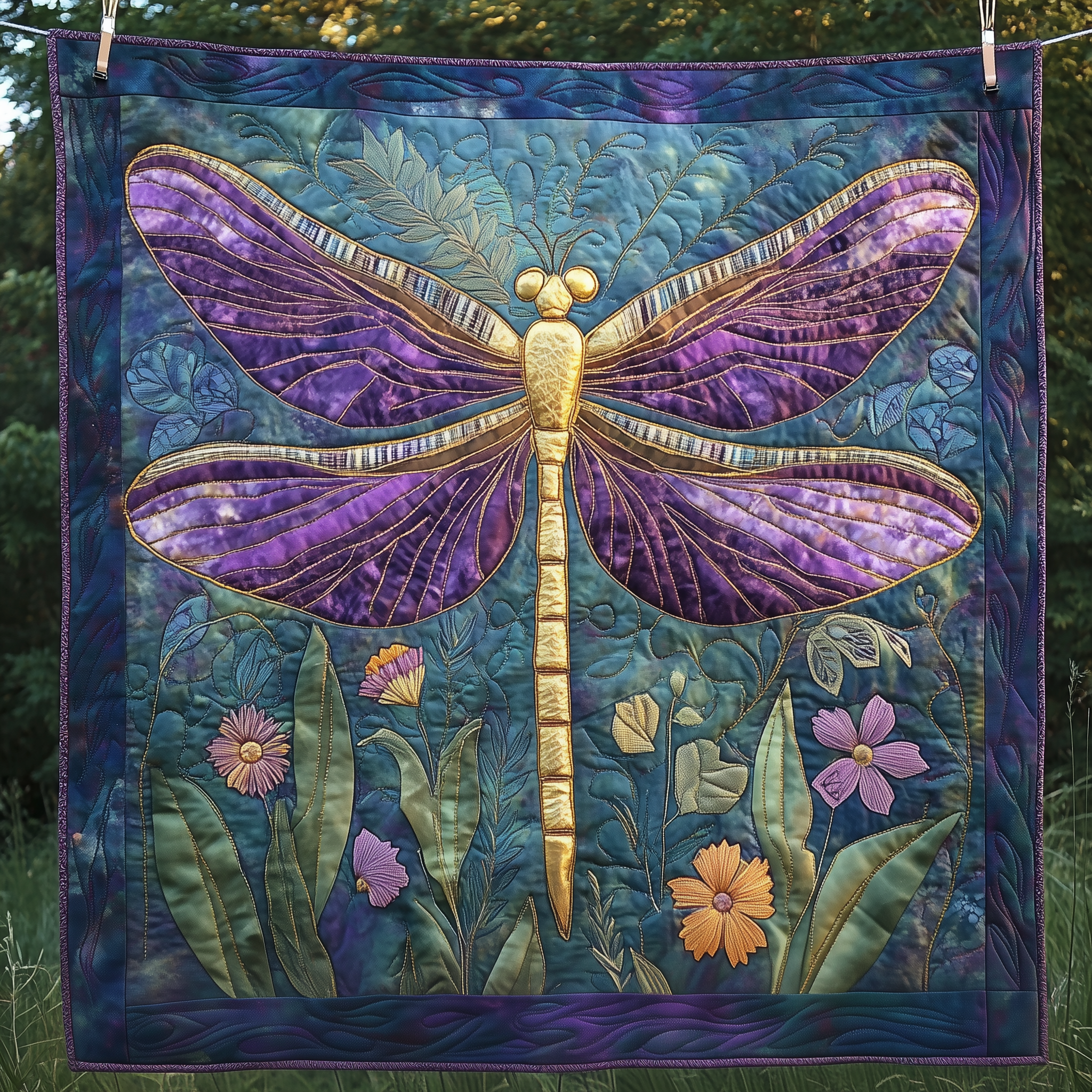Purple And Golden Dragonfly Quilt Comfortable Quilt Blanket That Everyone Will Love