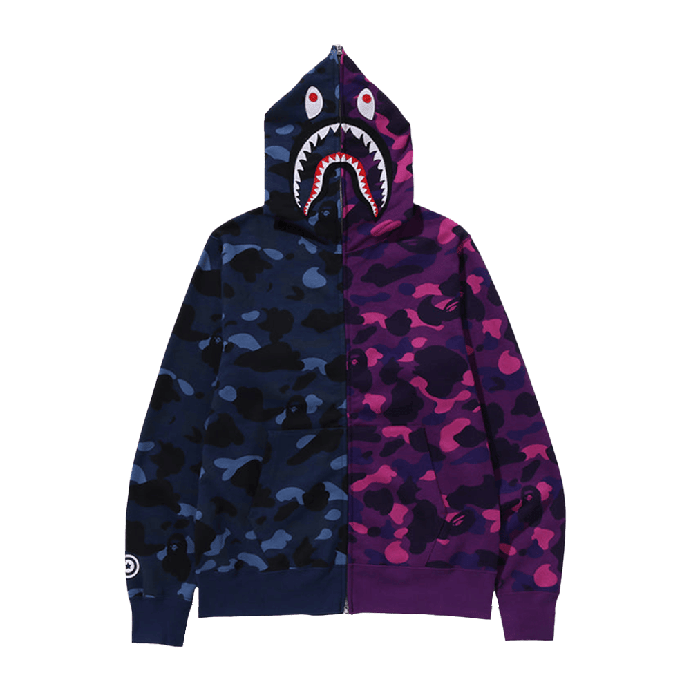 Purple Bape Hoodie BAPE Navy Color Men's Camo Separate Shark Full Zip Hoodie Gifts For Husband