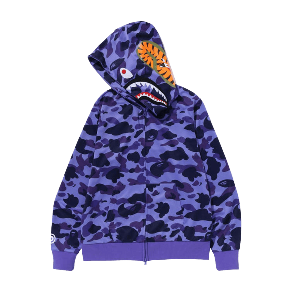 Purple Bape Hoodie Shark Full Zip Hoodie Gift Idea for Dudes Streetwear Camo
