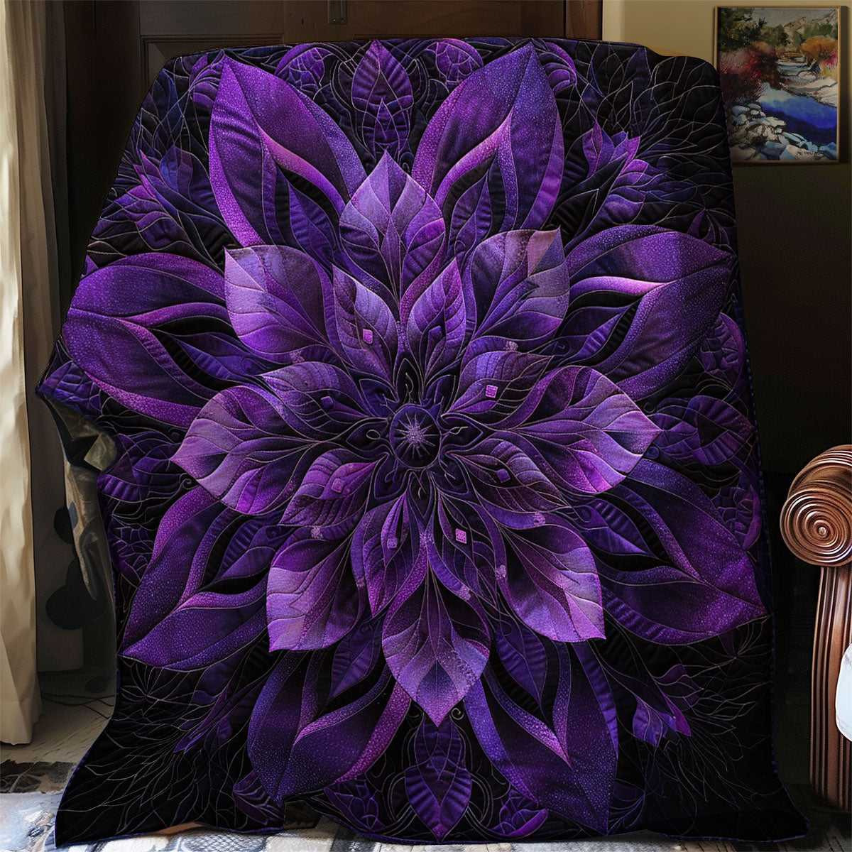 Purple Blooming Flower Quilt Blanket Queen Size Blanket Best Anniversary Gifts