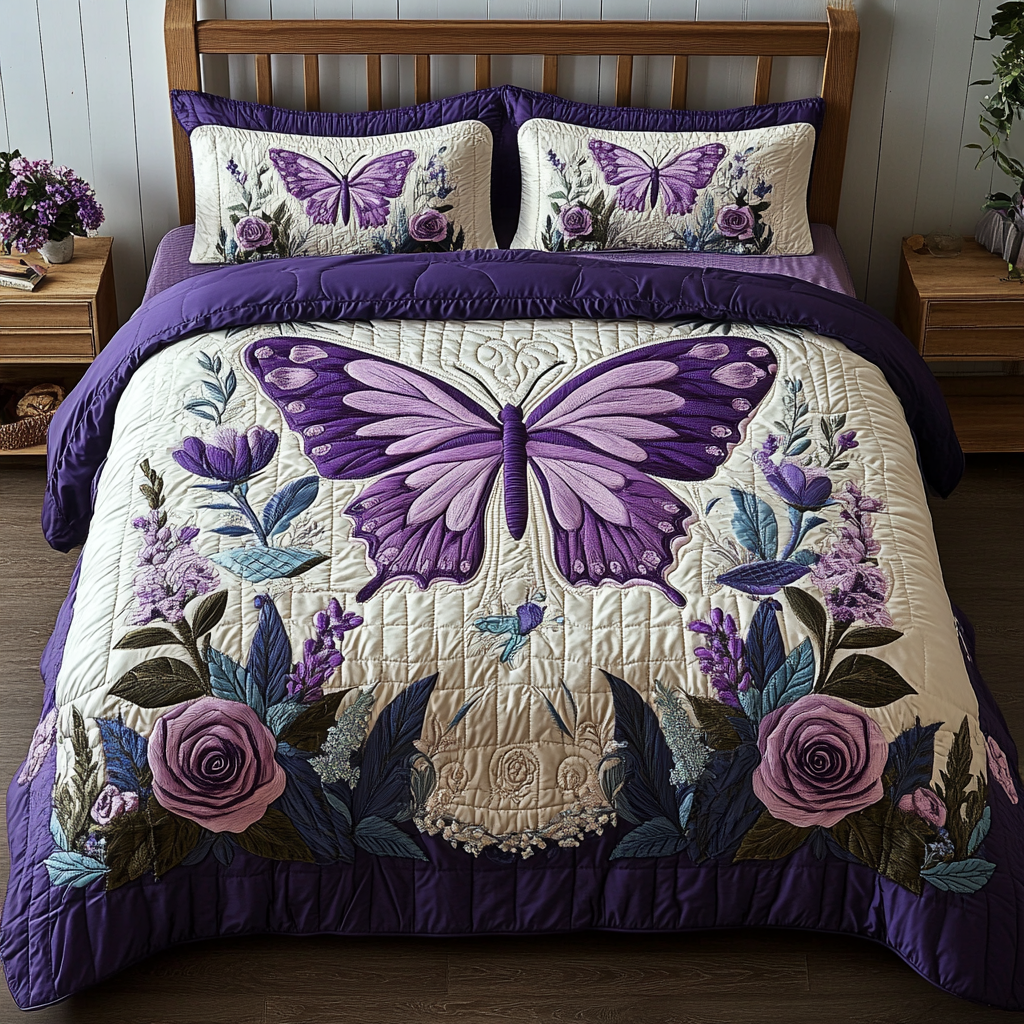 Purple Breeze Quilted Bedding Set Best Bed Sheet Set Butterfly Mothers Day Gifts