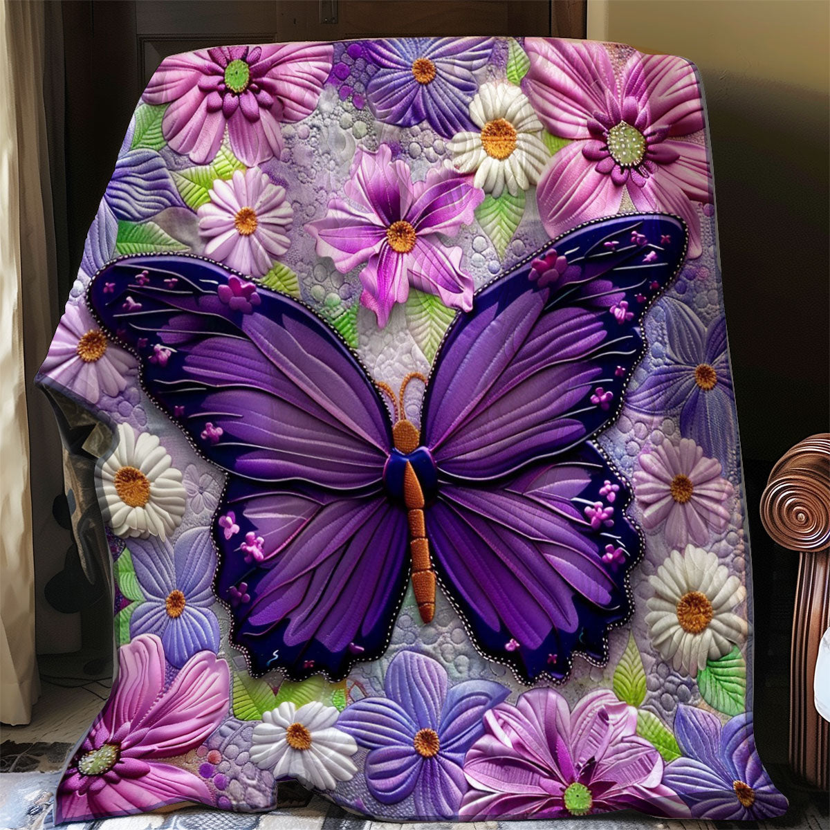 Purple Butterfly And Flowers Quilt Blanket Best Throw Blanket Christmas Gifts For Dad From Daughter