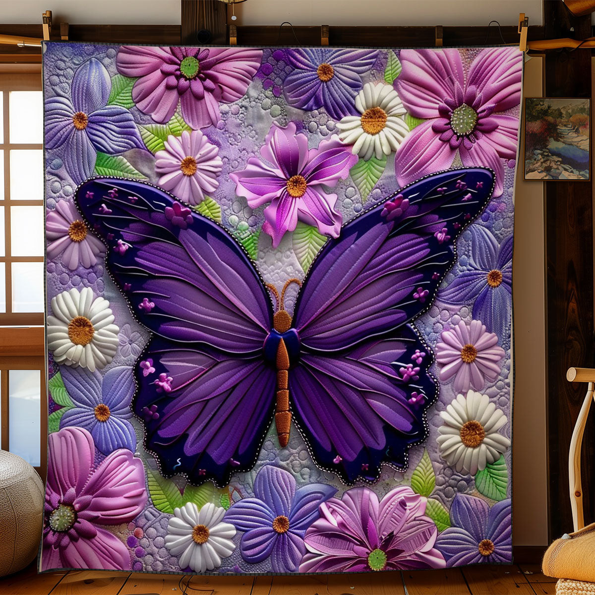 Purple Butterfly And Flowers Quilt Blanket Couch Blanket Gifts For Mother In Law