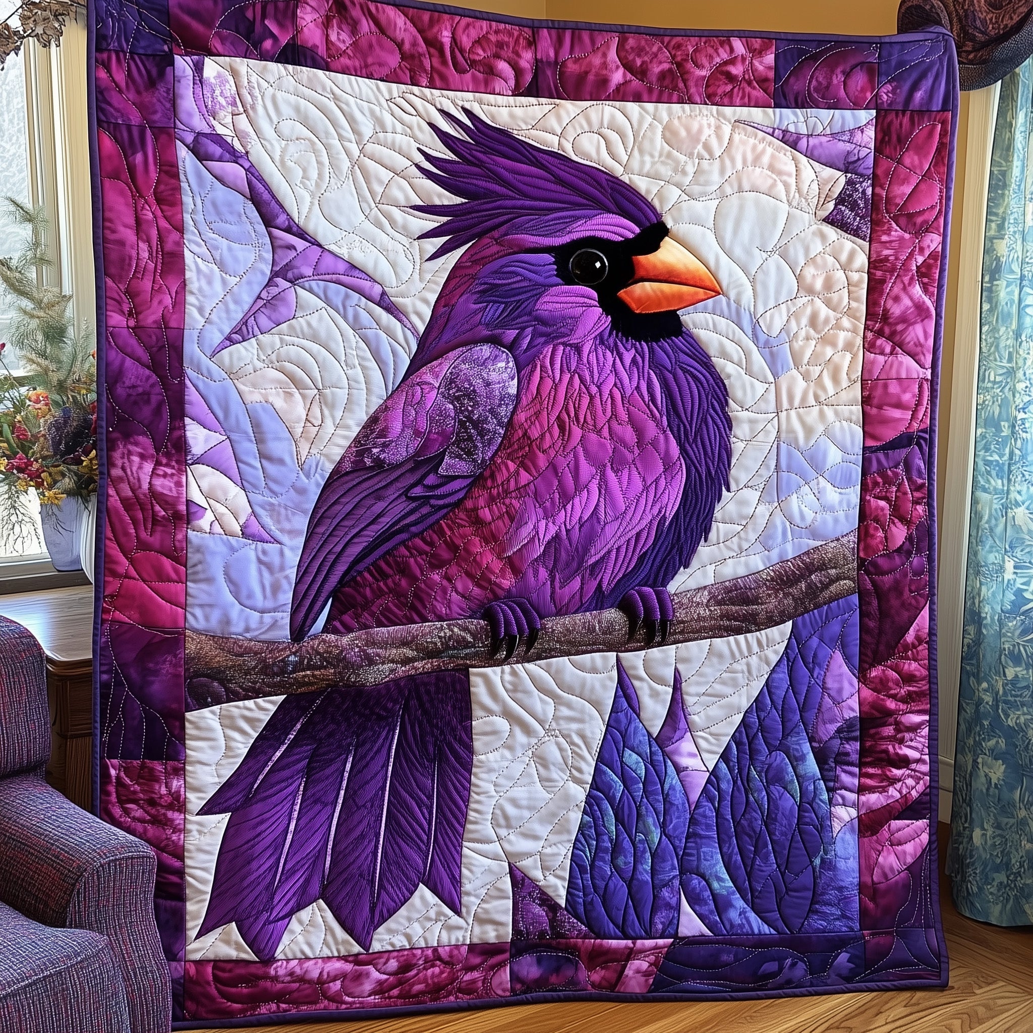Purple Cardinal  Quilted Blanket Merchandise Throw BlanketCardinal Christmas Gift Ideas