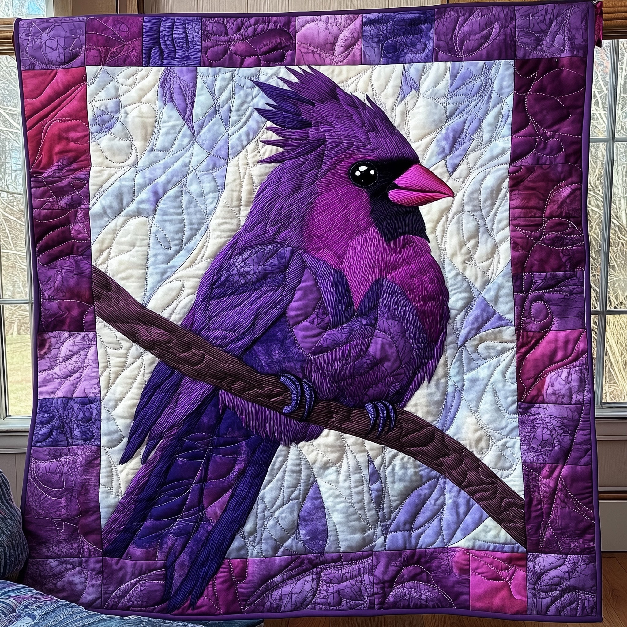 Purple Cardinal  Quilted Blanket Merchandise Throw BlanketCardinal Gifts For Christmas
