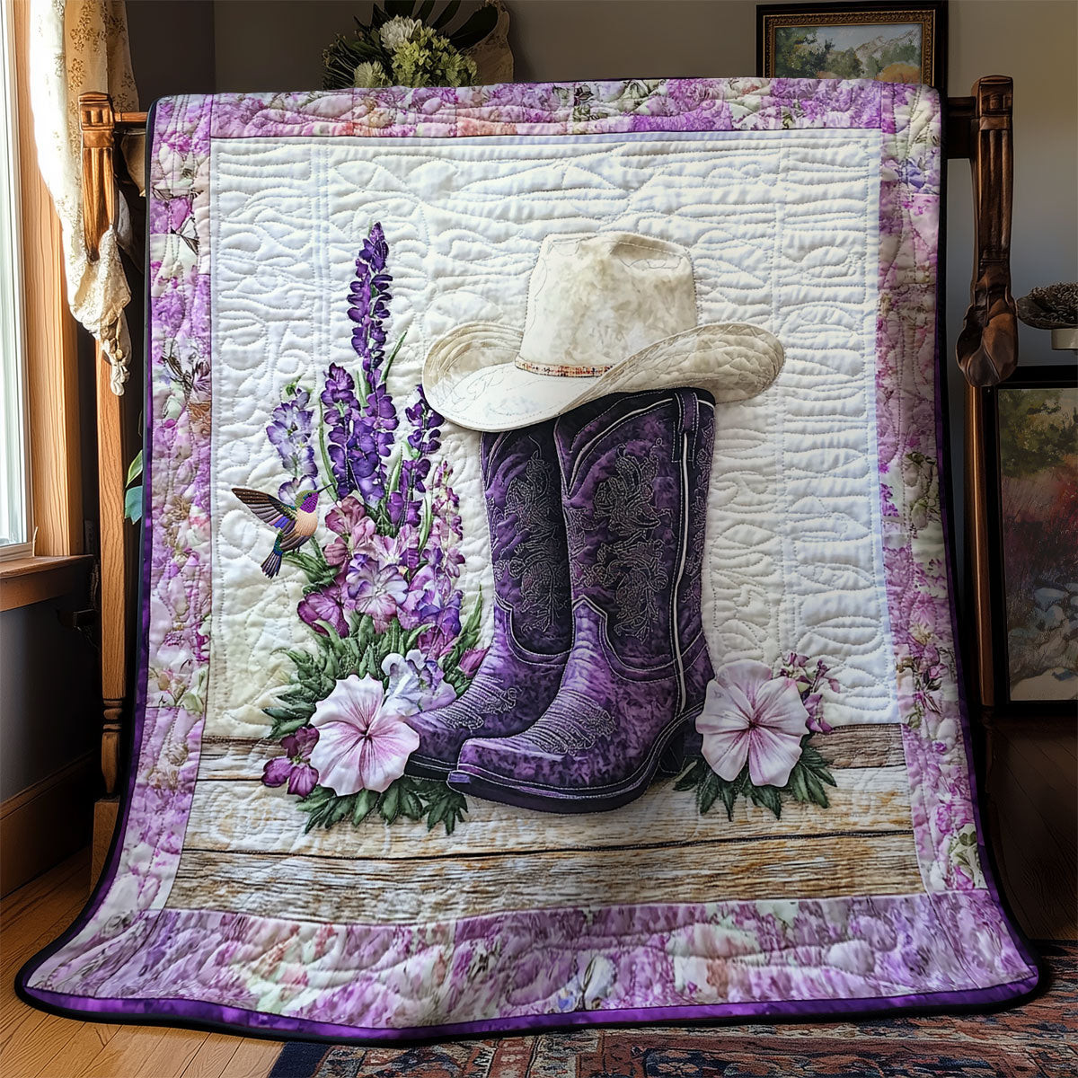 Purple Cowboy Boots Quilt Blanket Throws And Blankets Mother's Day Presents For Mom
