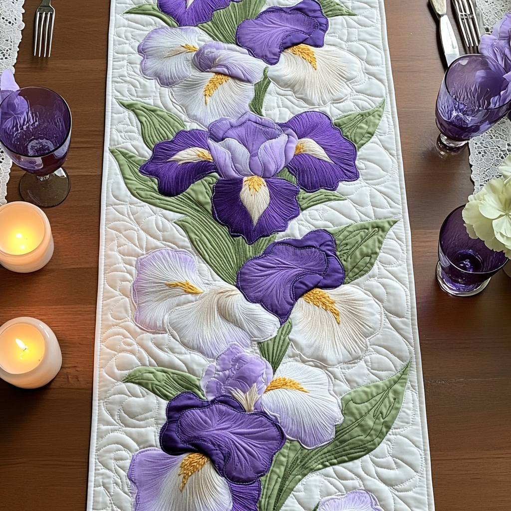Purple Delight Quilted Table Runner Holiday Runner Dining Gifts For The Flower Lover